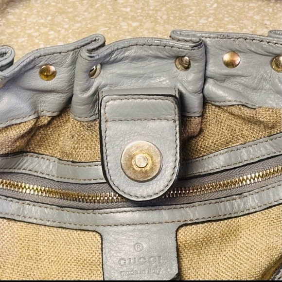 AUTHENTIC GUCCI PELAM GRAY STUDDED LEATHER SHOULDER BAG LARGE SLOUCHY GOLD HW - Picture 6 of 8
